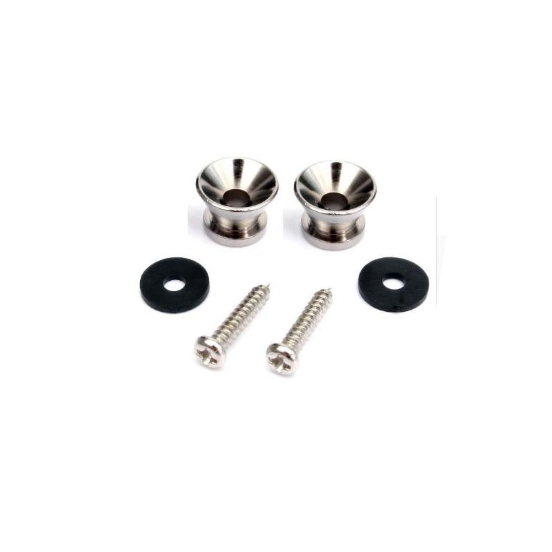 Juego de 2 enganches sujeta correas para guitarra acustica, electrica, clasica y bajo. End pin color plata.