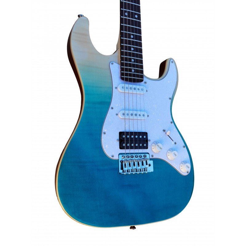 C350.370FBL Guitarra Electrica Egmond Tipo Strato Color Azul Degradado Translucido