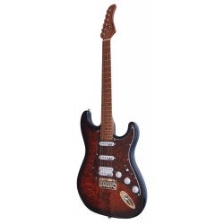 Guitarra Electrica Egmond GSW-837TB Tipo Strato de Sapelli Quilted Color Sunburst efecto Fuego y electronica Wilkinson