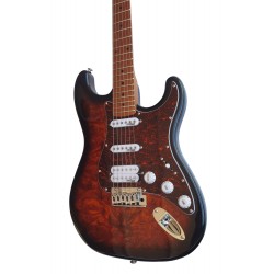 Guitarra Electrica Egmond GSW-837TB Tipo Strato de Sapelli Quilted Color Sunburst efecto Fuego y electronica Wilkinson
