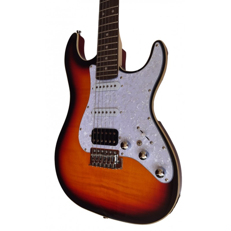 Guitarra Electrica Egmond ST-380FSB Tipo Strato de Arce Rizado Color Sunburst
