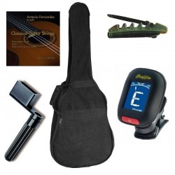 Pack de guitarra Clasica Vicente Tatay C320.202 Caja a color-Funda-Afinador-Cejilla-Tensor de cuerdas-Juego de Cuerdas
