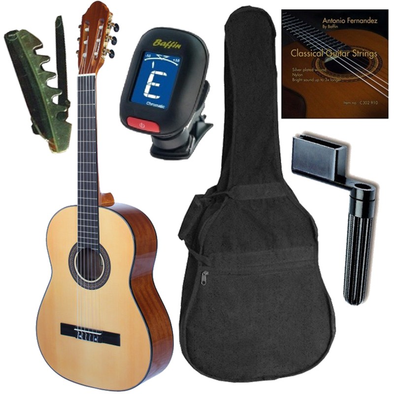 Pack de guitarra Clasica Vicente Tatay C320.202 Caja a color-Funda-Afinador-Cejilla-Tensor de cuerdas-Juego de Cuerdas