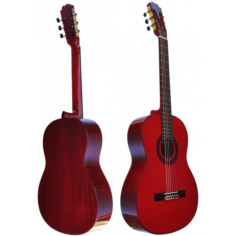 C320.590PF Roja Guitarra Flamenca Vicente Tatay - Fondo de palosanto de Mexico y Tapa Maciza - Acabado Brillo Teñida de Rojo