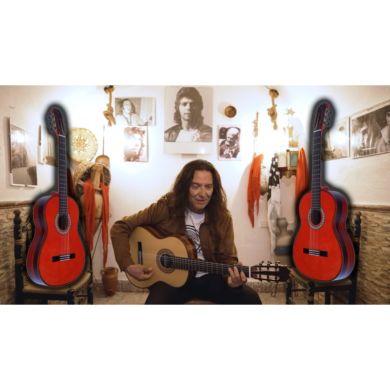Antonio de Toledo • Modelo Tomatito Almeria ROJA Guitarra Flamenca Negra de Palo Santo de Patagonia