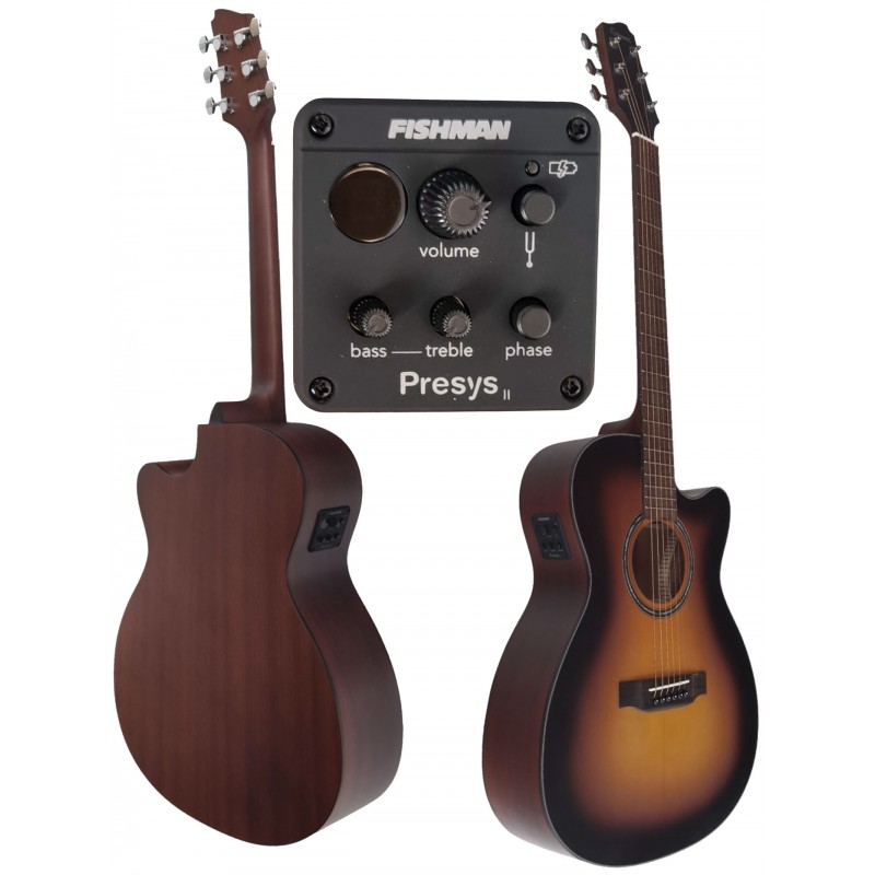 Egmond AV-53CE Burst – Guitarra Electroacústica Mini Jumbo con Cutaway, Tapa Maciza de Abeto y Acabado Sunburst