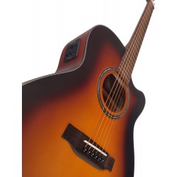 Egmond AV-53CE Burst – Guitarra Electroacústica Mini Jumbo con Cutaway, Tapa Maciza de Abeto y Acabado Sunburst