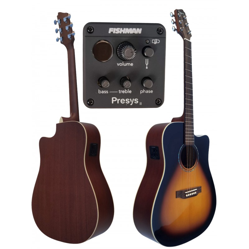 Egmond AV-61DCE Burst – Guitarra Electroacústica Dreadnought con Cutaway, Tapa Maciza de Sapeli y Previo Fishman Presys II