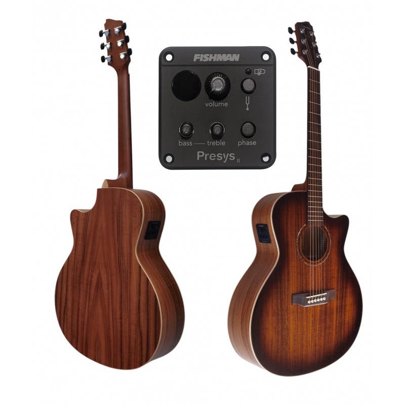 Egmond AV-64GACE SB – Guitarra Electroacústica Grand Auditorium con Cutaway Tapa Maciza de Ovangkol y Previo Fishman Presys II
