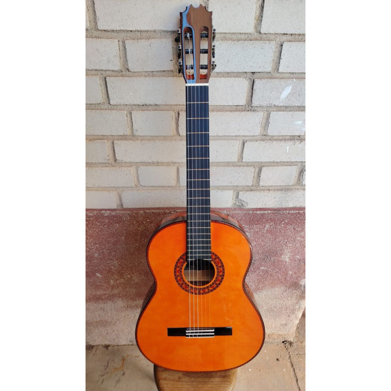 Outlet A76 - Antonio de Toledo ATF-17EBR – Guitarra Flamenca de Ebano Blanco Teñido de Rojo con Golpe De Una Cuerda Debajo De Pu