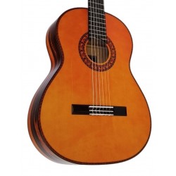 Outlet A76 - Antonio de Toledo ATF-17EBR – Guitarra Flamenca de Ebano Blanco Teñido de Rojo con Golpe De Una Cuerda Debajo De Pu