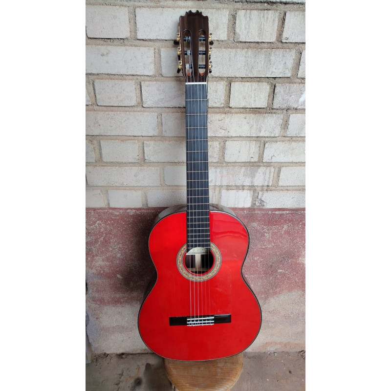 Outlet A86 - Jose Rincon MR5 Guitarra Flamenca Roja de Tapa Maciza y fondo y aros de Palosanto con Picotazo en el Mango (Parte D